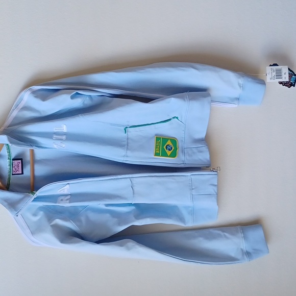 NWT Brazil Flag Warm Up Jacket Baby Blue Juniors Size XL LA Kitty - Picture 2 of 15